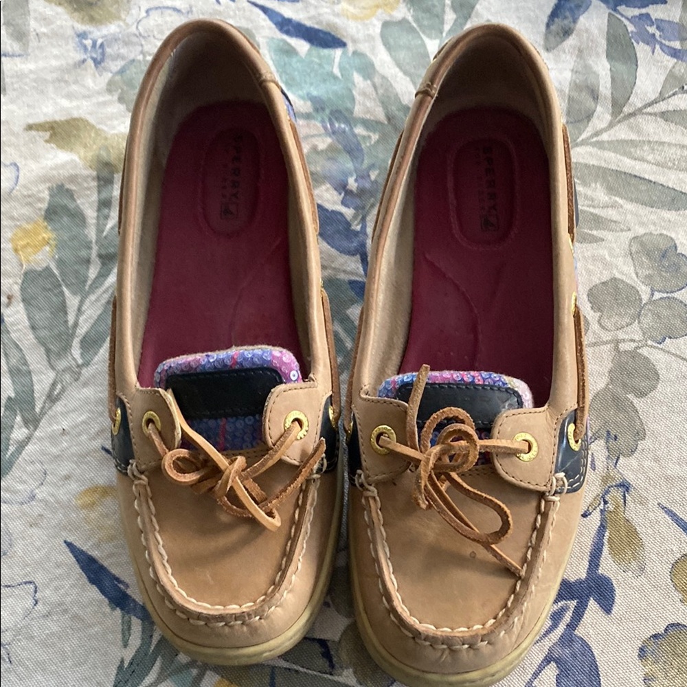 Sperry Women's Tan Moccasins with Multicolor Accents